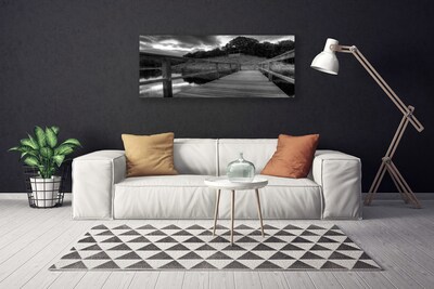 Canvas doek foto Pier black and white lake