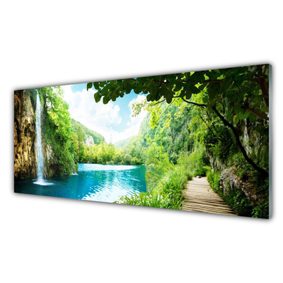 Glazen schilderij Waterval lake nature