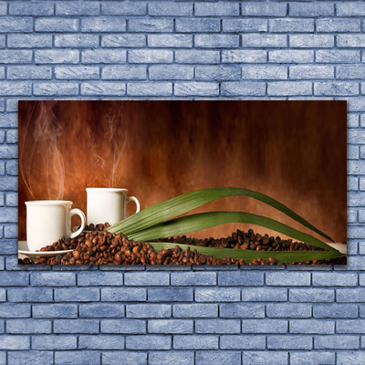 Glazen schilderij Cups coffee beans kitchen