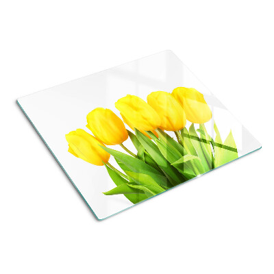 Snijplanken glas Gele tulpen op een groene achtergrond