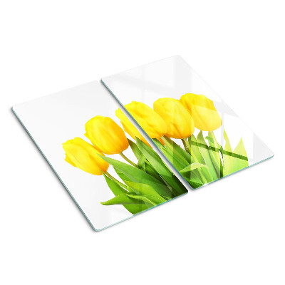 Snijplanken glas Gele tulpen op een groene achtergrond