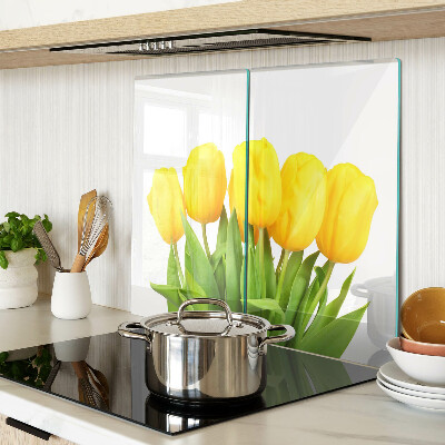 Snijplanken glas Gele tulpen op een groene achtergrond