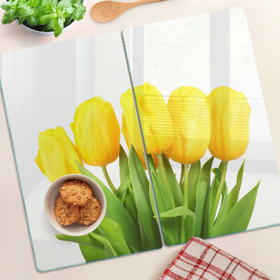 Snijplanken glas Gele tulpen op een groene achtergrond