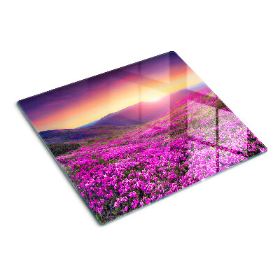 Snijplanken glas Bloemenlandschap bij zonsondergang