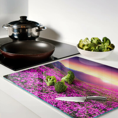 Snijplanken glas Bloemenlandschap bij zonsondergang