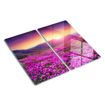 Snijplanken glas Bloemenlandschap bij zonsondergang