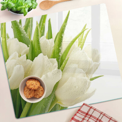 Snijplanken glas Tulpen in waterdruppels