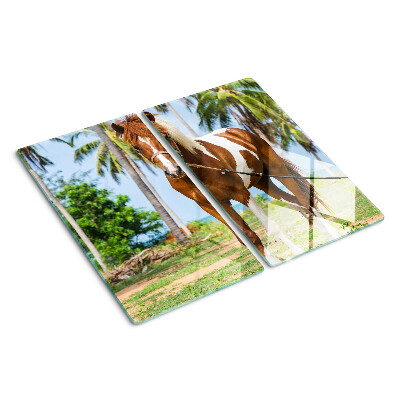 Glazen snijplanken Een paard met palmbomen op de achtergrond