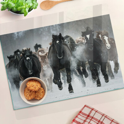 Glazen snijplanken Galopperende paarden in de mist