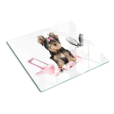 Glazen snijplanken Yorkshire Terrier met verzorgingsaccessoires