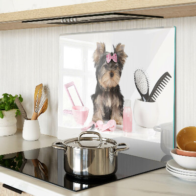 Glazen snijplanken Yorkshire Terrier met verzorgingsaccessoires