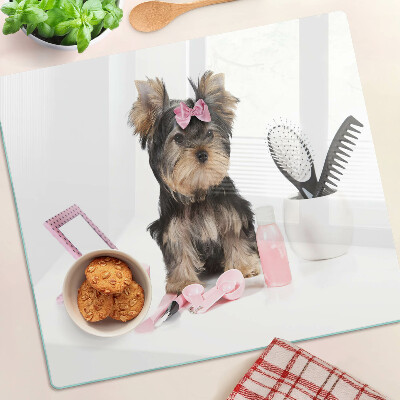 Glazen snijplanken Yorkshire Terrier met verzorgingsaccessoires