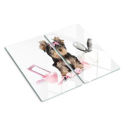 Glazen snijplanken Yorkshire Terrier met verzorgingsaccessoires
