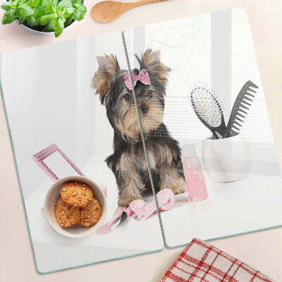 Glazen snijplanken Yorkshire Terrier met verzorgingsaccessoires