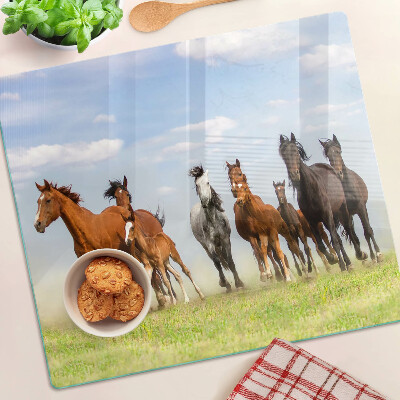 Glazen snijplanken Galopperende paarden in de weide
