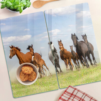 Glazen snijplanken Galopperende paarden in de weide