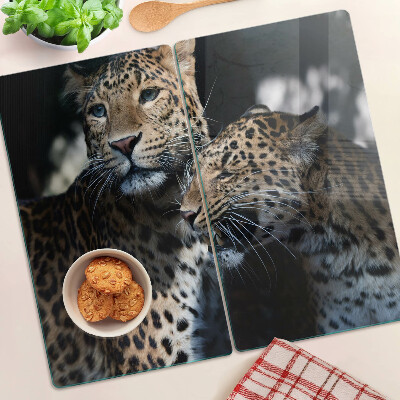 Snijplanken glas Cheeta's op een donkere achtergrond