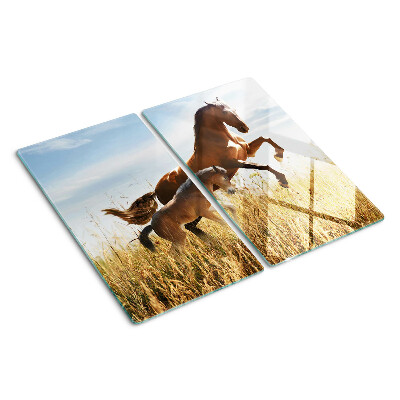 Snijplanken glas Paarden in een weide in de zon