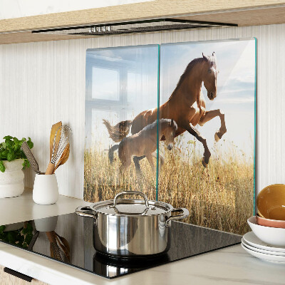 Snijplanken glas Paarden in een weide in de zon