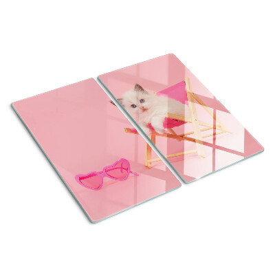 Glazen snijplanken Kitten op een ligstoel op een roze achtergrond