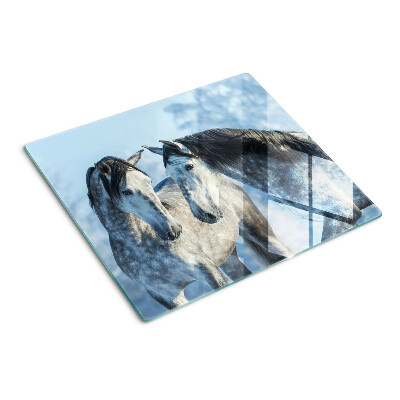 Snijplanken glas Paarden in een winterlandschap