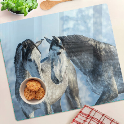 Snijplanken glas Paarden in een winterlandschap