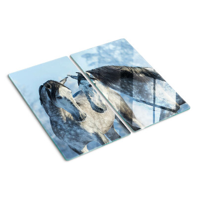 Snijplanken glas Paarden in een winterlandschap