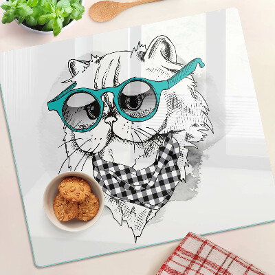 Glazen snijplanken Tekening van een kat met een zonnebril