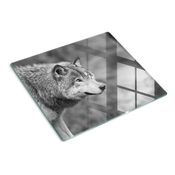 Snijplanken glas Wolf in zwart-wit