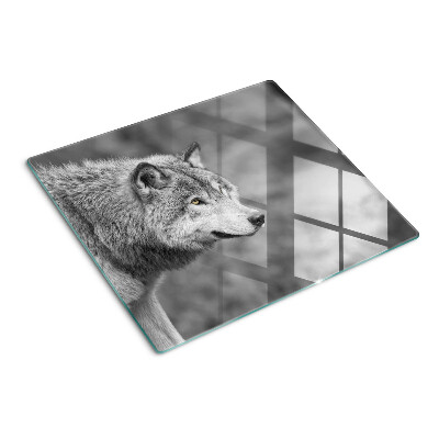Snijplanken glas Wolf in zwart-wit