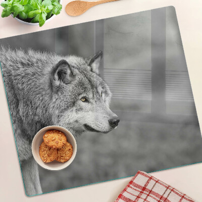 Snijplanken glas Wolf in zwart-wit