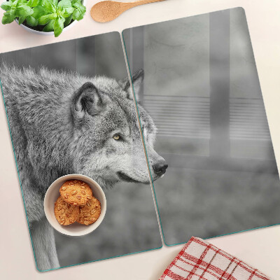 Snijplanken glas Wolf in zwart-wit