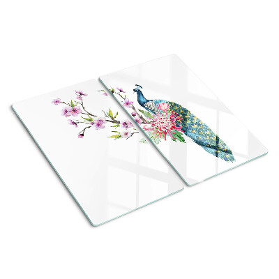 Snijplanken glas Pauw met bloemen