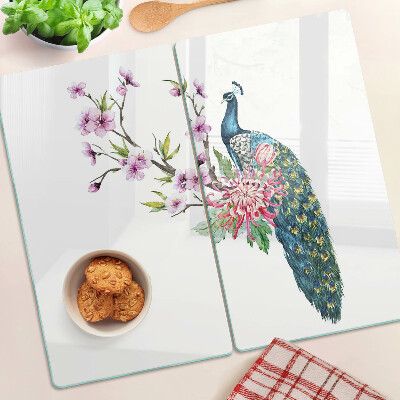 Snijplanken glas Pauw met bloemen