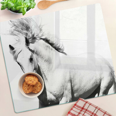 Snijplanken glas Paard in zwart-wit