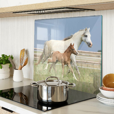 Snijplanken glas Een paard met een veulen in een weide