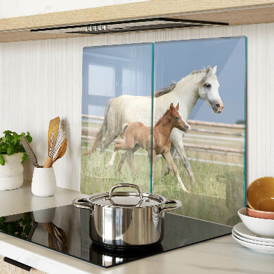 Snijplanken glas Een paard met een veulen in een weide