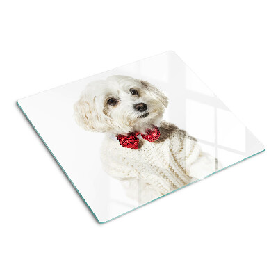 Glazen snijplanken Hond in een trui met een strik
