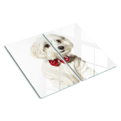Glazen snijplanken Hond in een trui met een strik