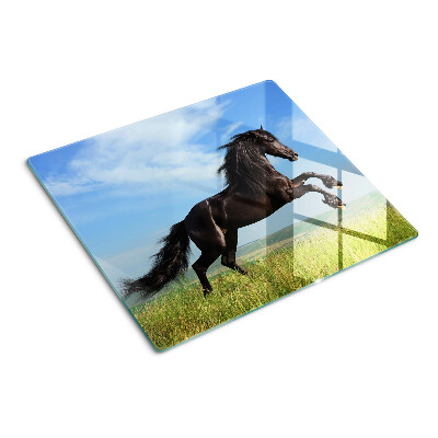 Snijplanken glas Zwart paard in de weide