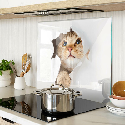 Snijplanken glas Een kat kijkt door een gat in de muur