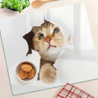 Snijplanken glas Een kat kijkt door een gat in de muur