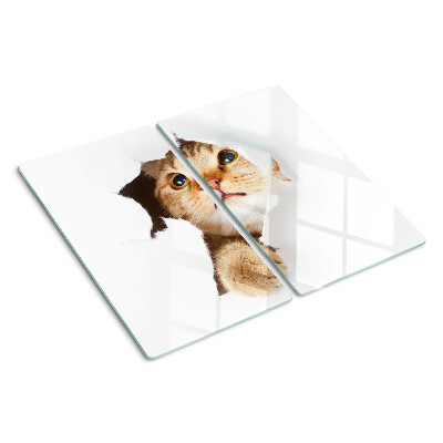 Snijplanken glas Een kat kijkt door een gat in de muur