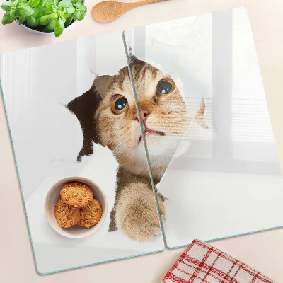 Snijplanken glas Een kat kijkt door een gat in de muur