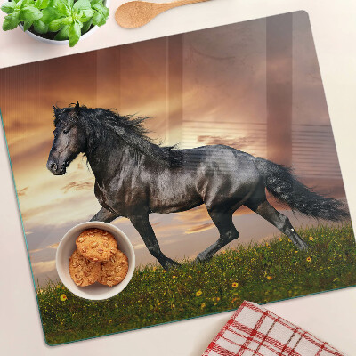 Snijplanken glas Een paard tegen de achtergrond van de ondergaande zon
