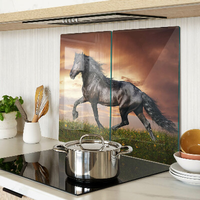Snijplanken glas Een paard tegen de achtergrond van de ondergaande zon