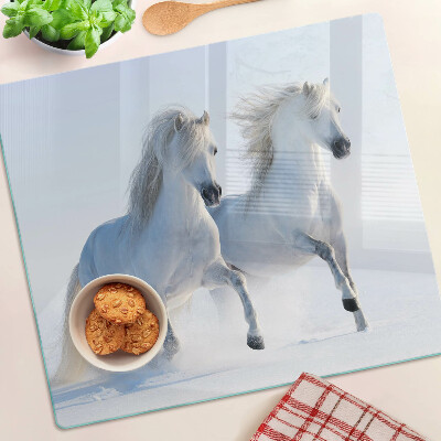 Glazen snijplanken Twee witte paarden galopperen als gekken