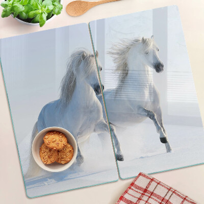 Glazen snijplanken Twee witte paarden galopperen als gekken