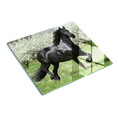 Glazen snijplanken Zwart paard in de weide
