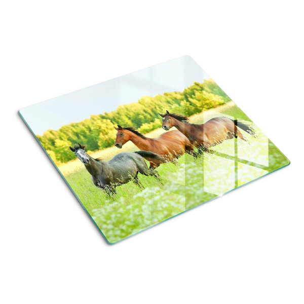 Glazen snijplanken Een ontmoeting van paarden in het veld